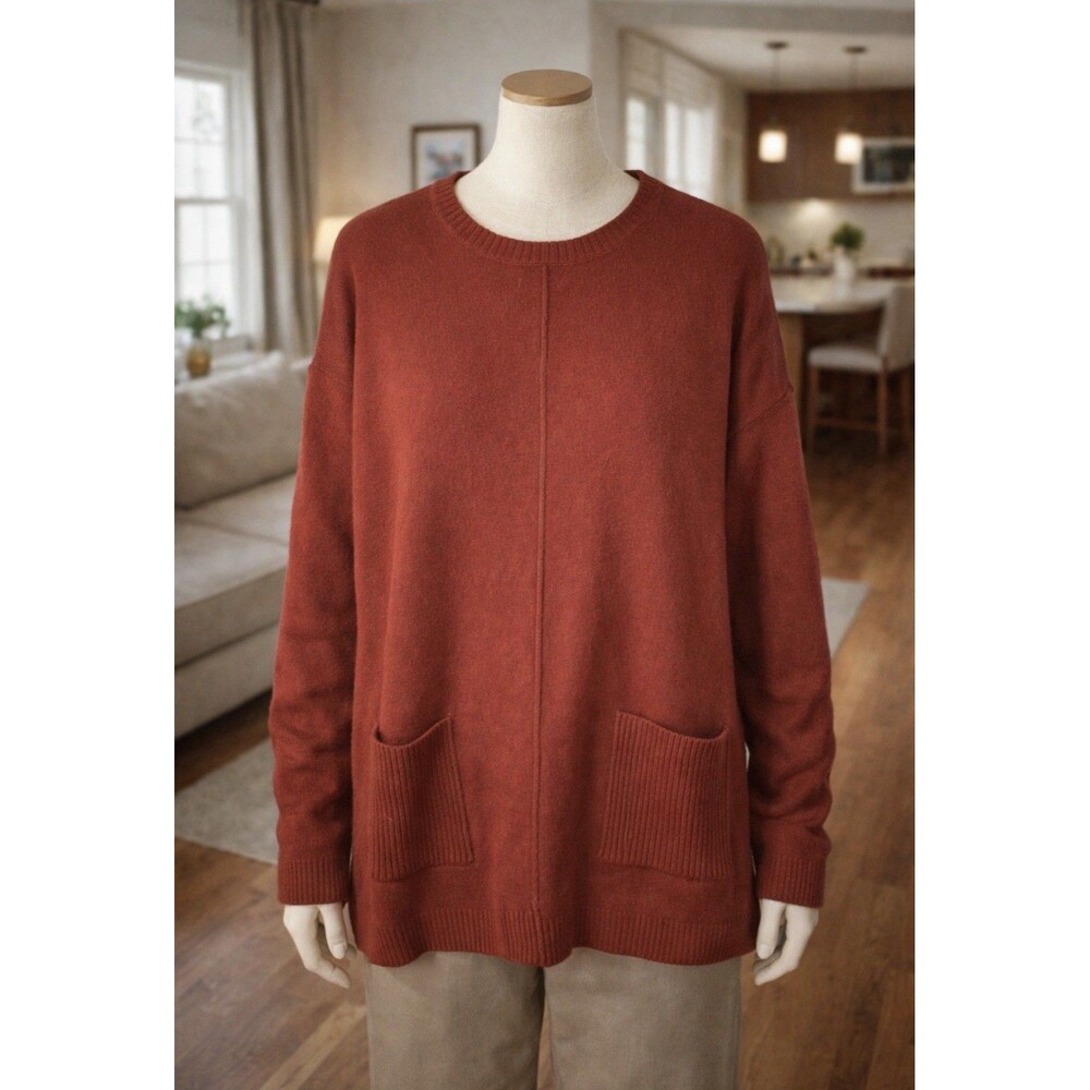J. Jill Crew Neck Red Pullover Pockets Long Sleeve Sweater Women’s Size Medium